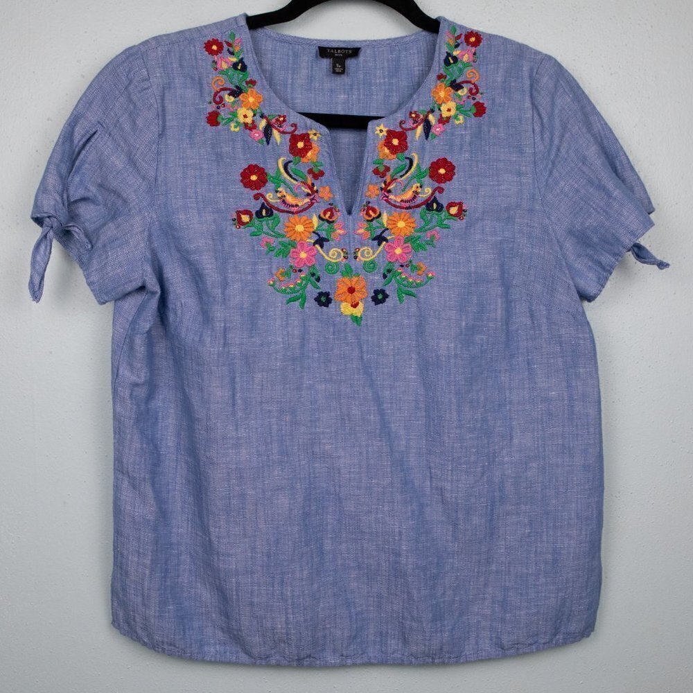 Talbots chambray embroidered top-SP